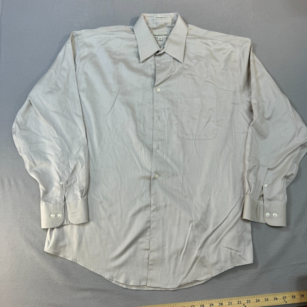 Pronto Uomo Shirt 16.5 Mens Tan Beige 2 Ply‎ Twill Button up Long Sleeve Italy